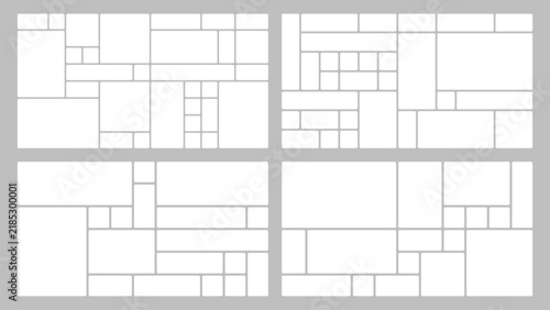 Cuadro en lienzo Set of four mosaic grid templates with rectangular tiles on gray background