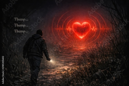 A person walks along a path towards a symbol of love and affection