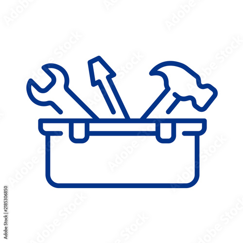 Cuadro en lienzo Simple blue line icon of a classic metal toolbox with various maintenance tools
