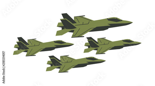 Formation of Four Military Fighter Jets in Flight Illustration