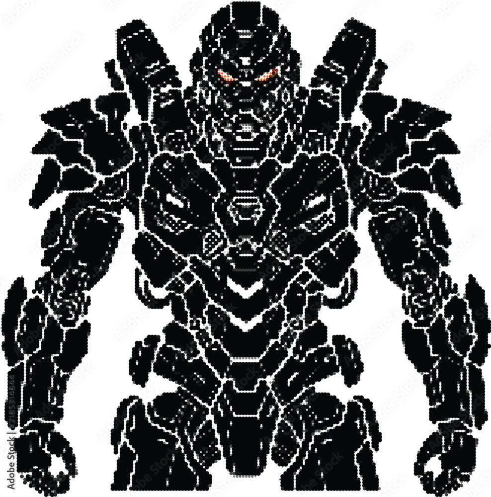 Fototapeta premium Futuristic cyborg soldier vector, black armored robotic warrior, sci-fi mechanical exoskeleton suit, aggressive mecha character design