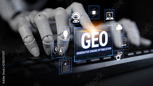 Canvastavla Futuristic Robot Hand Interacting with Digital Interface for Generative Engine Optimization and Data Visualization in a Tech Environment Fluxor