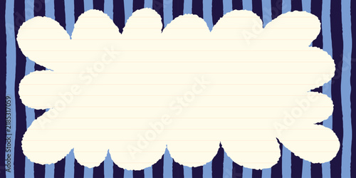 Frame with scallop wavy border on striped seamless background in blue colors with lined paper texture. Scallop frame and wavy border background for cards, invitations and scrapbook templates