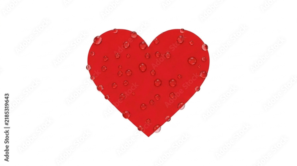 Obraz premium Red heart shape with water drops on white background