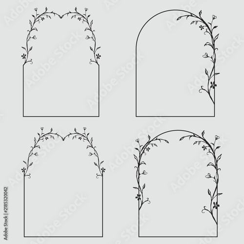 Elegant Hand Drawn Floral Arch Frame Set for Wedding Invitation and Card Design