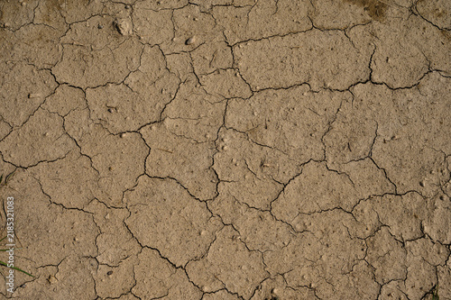 Bild auf Leinwand Deep cracks in parched ground from prolonged heat and no rain.