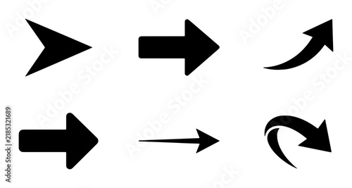 Diverse Black Arrow Icons Set, Directional Pointers, Navigation Symbols, Graphic Elements for UI Design