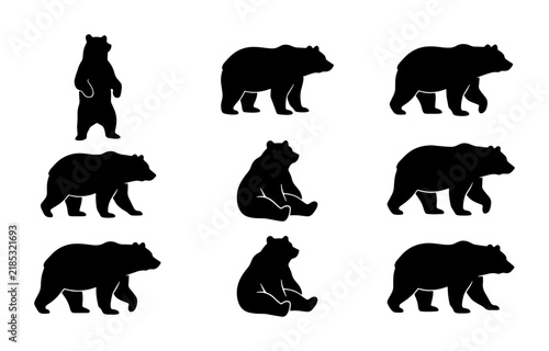 Black Bear Silhouettes, Wildlife Animal Poses, Nature Forest Mammal Vector Graphics Collection
