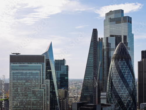 Modern Skyscrapers Rising Above the Skyline in the Financial District of London During a Bright Day