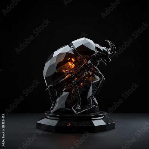 Geometric Smoked Glass Scarab Beetle Sculpture