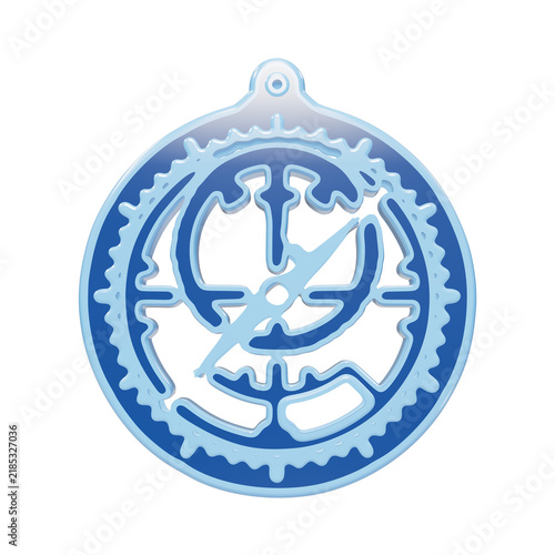Foto 3D rendered blue astrolabe icon with intricate gear details and central pointer