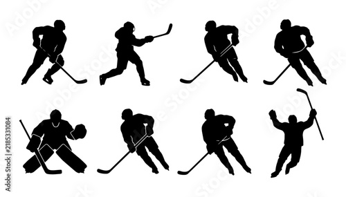 Canvas Print Ice Hockey Player Silhouettes, Action Poses, Sports Vector Graphics, Goalie and
