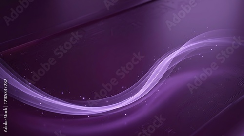 Purple abstract wavy light background features glowing luminous lines and sparkling dust particles across a smooth dark surface.
