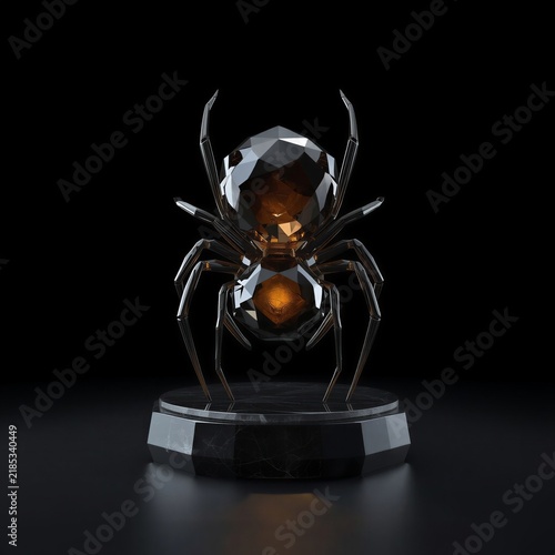 Geometric Smoked Glass Spider Sculpture Front View