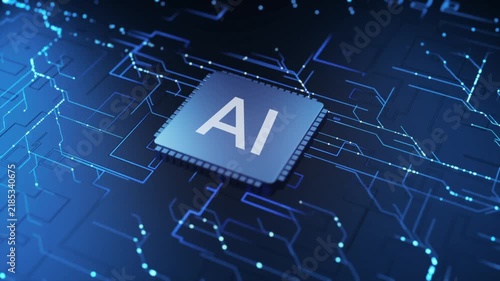 Artificial Intelligence AI Chip on Futuristic Digital Circuit Board Technology Background