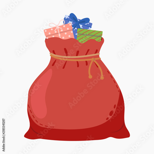 Christmas Gift Sack Filled with Wrapped Presents, vector
