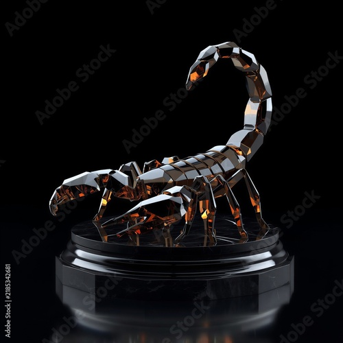 Geometric Smoked Glass Scorpion Sculpture on Marble