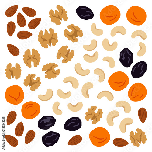 Mixed nuts and dried fruit pattern illustration