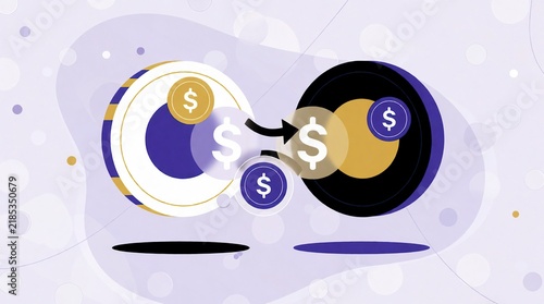 Money transfer concept with digital coins and currency exchange arrow icon illustration