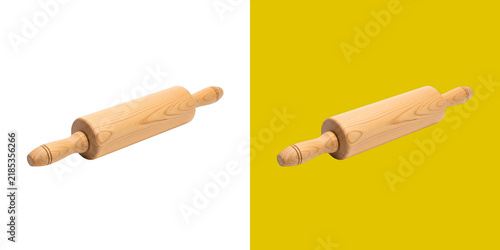 Fotografie Classic wooden rolling pin for baking pastry dough on dual color background tran