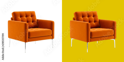 Obraz na płótnie Modern Orange Velvet Armchair with Tufted Backrest and Slim Silver Metal Legs tr