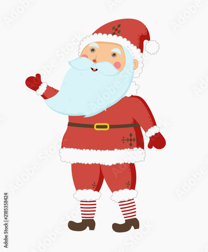Cute Cartoon Santa Claus in Traditional Christmas Suit, vector