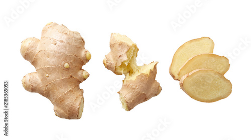 Obraz na plátne Fresh ginger root collection, whole organic ginger rhizome with broken pieces an