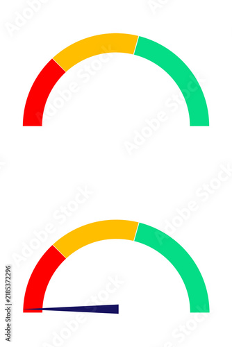 Colorful gauge chart icons with red, yellow, and green gradient. Meter display, progress gauge, performance indicator, speedometer concept vector illustration isolated on transparent background. PNG