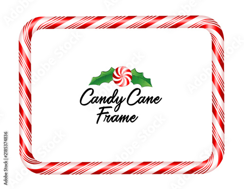 Candy Cane Picture Frame, red and white stripe peppermint rectangle Christmas clip art in glossy style. Sweet tooth illustration for holiday decorations, posters, cards, planners, invitations.