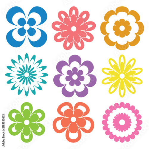 Colorful Layered Floral Collection with Decorative Petal Patterns Vector Set