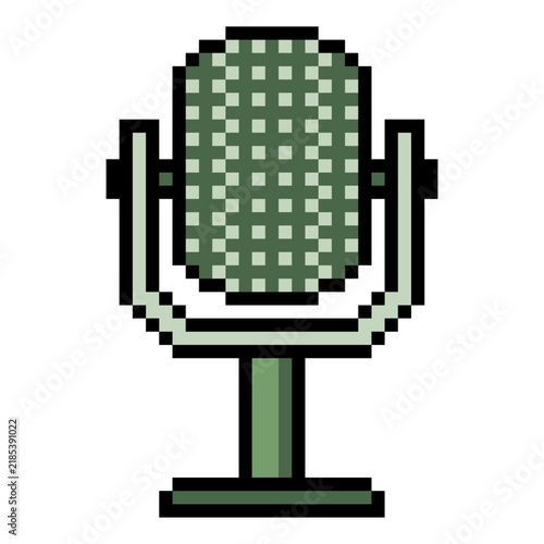 Vintage microphone with pixel art on white background