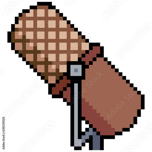Retro microphone with pixel art on a white background