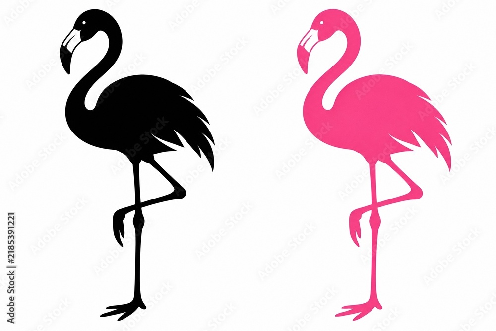 Obraz premium Black and Pink Flamingo Silhouette Collection on White Background