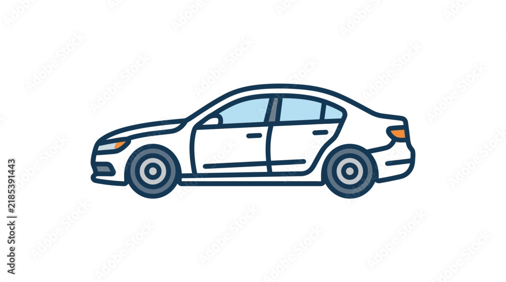 Naklejka premium Side view illustration of a white sedan car.