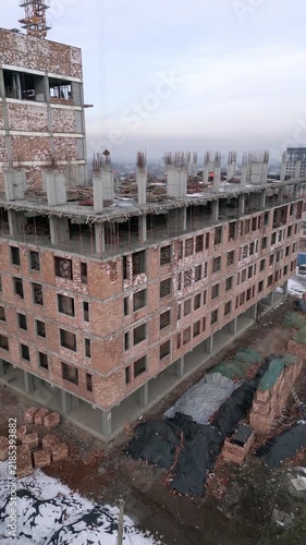 Building construction process drone footage. High quality FullHD footage