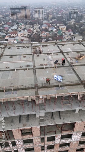 Building construction process drone footage. High quality FullHD footage