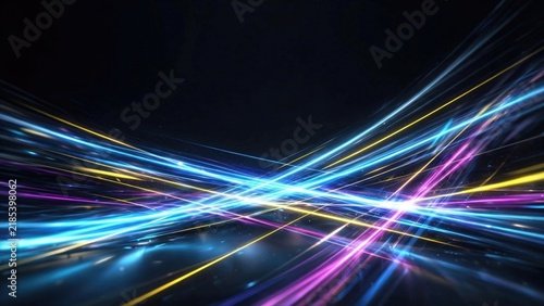 Abstract Neon Light Streaks Crossing on Dark Background