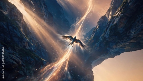 Majestic Eagle Soaring Through a Dramatic Mountain Canyon