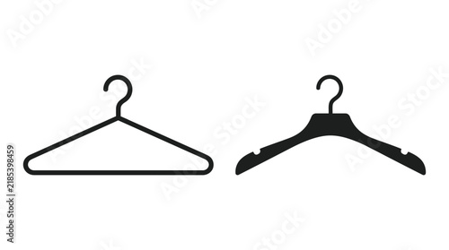Black silhouette of two clothing hangers on a white background