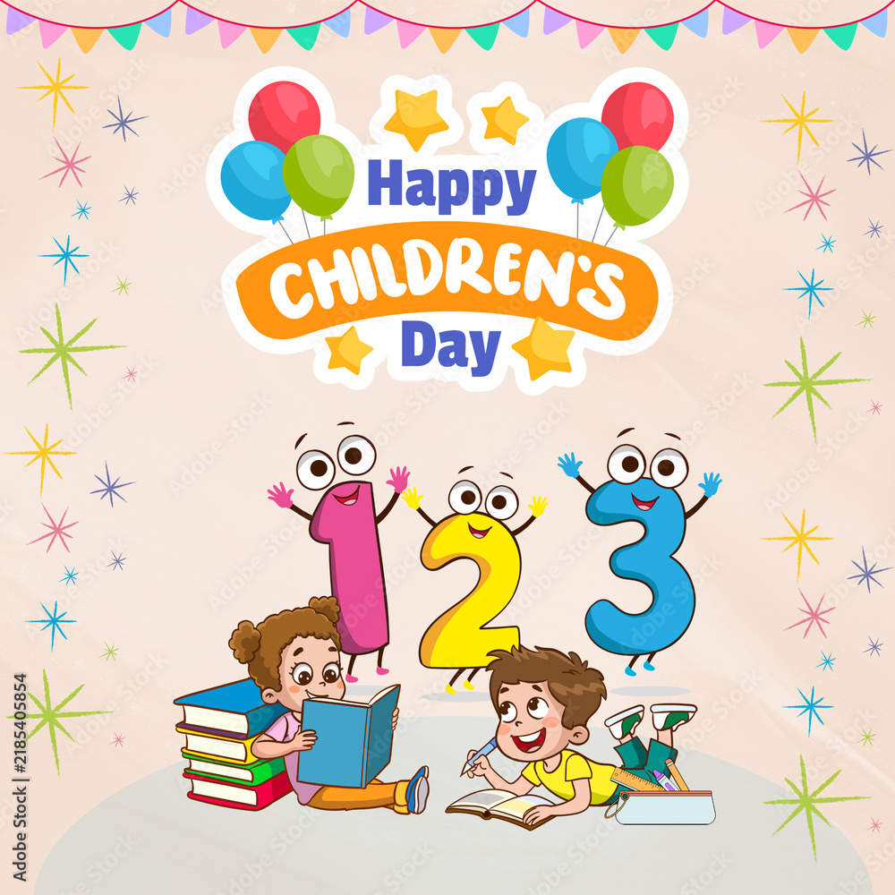 Fototapeta premium Beige and Yellow Illustrative Happy Children's Day