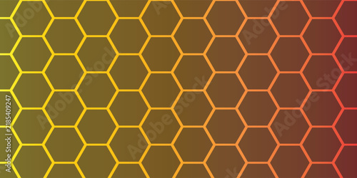 Abstract yellow and orange gradient background with geometric hexagon honeycomb pattern grid.