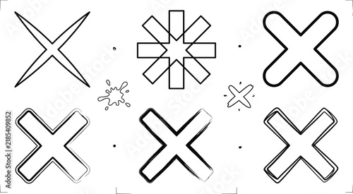 Cuadro en lienzo Cross mark vector icon set with wrong close cancel delete multiplier and asteris