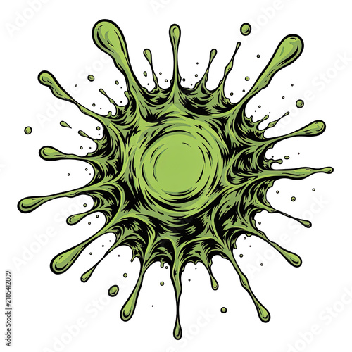 Abstract Lime Green Liquid Splash With Circular Center And Radiating Spikes On Transparent Background