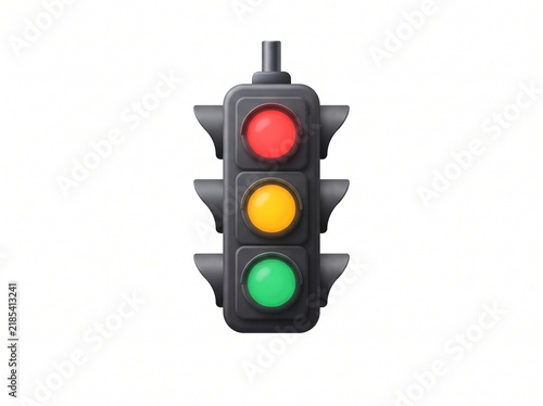 3D vertical traffic light icon with red yellow and green signals on a clean white background