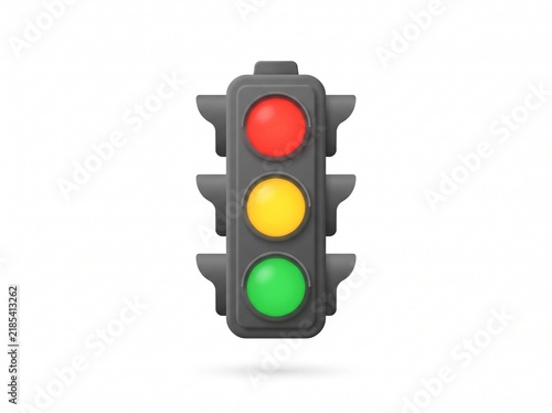 3D Traffic Light Illustration with Red Yellow and Green Signals Isolated on White Background