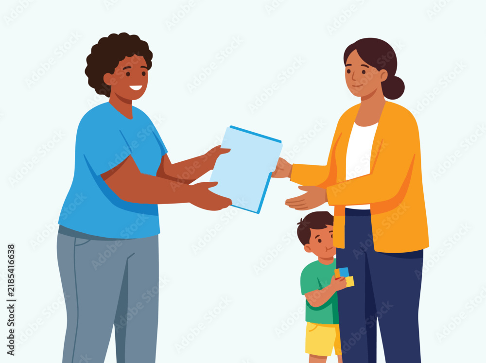 Obraz premium Woman giving child educational document at home