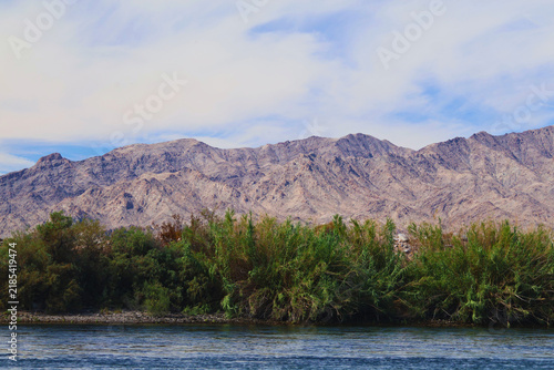 Cloudy Blue Sky, Mountains And River
