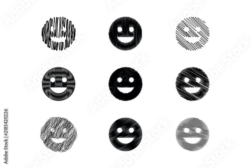 Happy Smile Face Big Open Mouth Emoji Scribble Icon Set Collection Vector Illustration