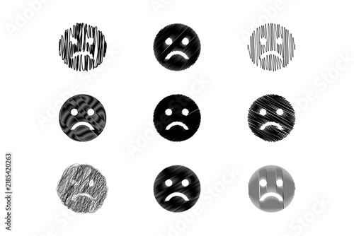 Dissatisfied Sad Face Emoji Scribble Icon Set Collection Vector Illustration