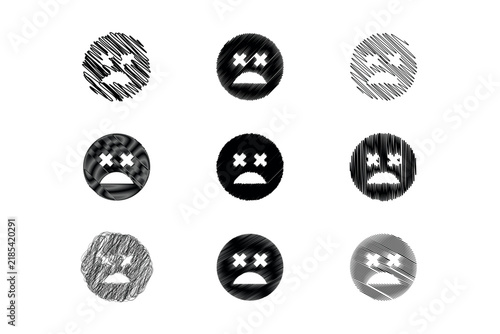 Very Dissatisfied Dead Eyes Face Emoji Scribble Icon Set Collection Vector Illustration
